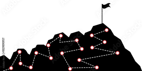 Route to the Top of Mountain Silhouette. Route to Success. Goal Achievement and Business Success Concept. 
