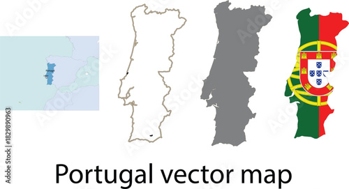 A high-quality and precisely designed Portugal vector map with accurate geographic borders and a clean, minimal outline style.