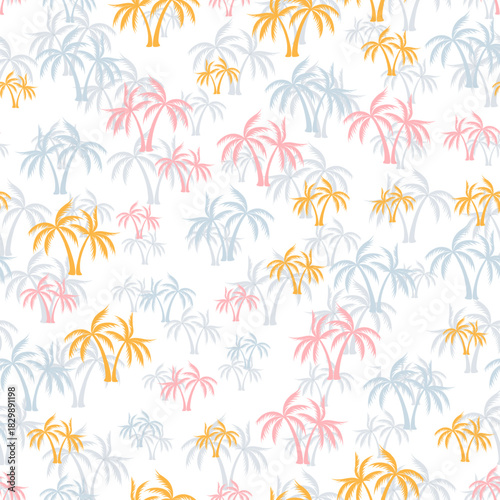 Palm tropical seamless pattern. Textile print with trees. Paradise vector background design. Hawaii style wallpaper. Beautiful palm silhouette travel pattern.