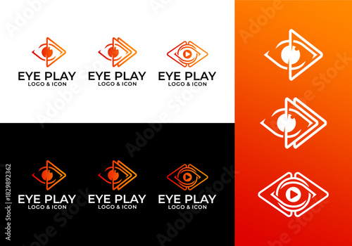 collection of vector designs of abstract eye logo icons with play symbols