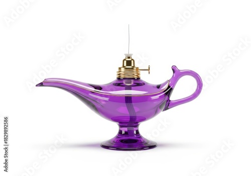 Translucent purple oil lamp fixture features a golden threaded cap with a syringe needle protruding upwards