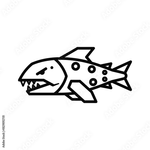 Stylized Aggressive Fish Vector Icon with Sharp Teeth and Spots