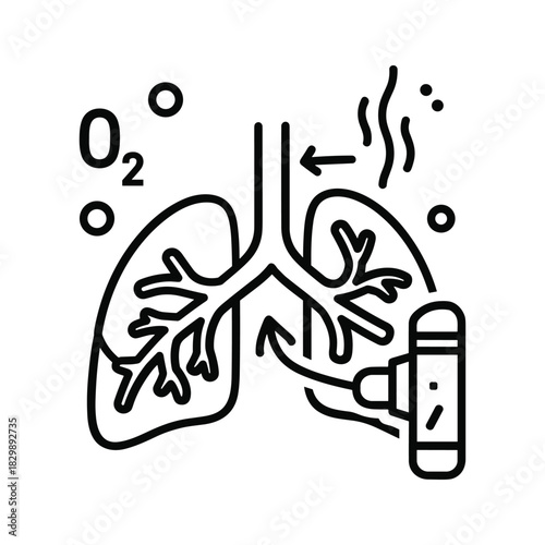 Respiratory System Gas Exchange with Medical Device Outline Icon