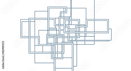 Abstract architectural design with overlapping geometric shapes and lines.