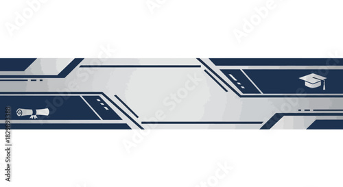 Modern Graduation Banner Design with Academic Elements.