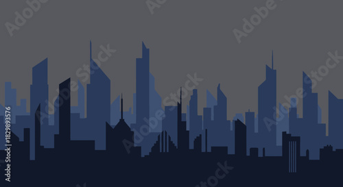 Cityscape Silhouette at Dusk: Urban Skyline Illustration.