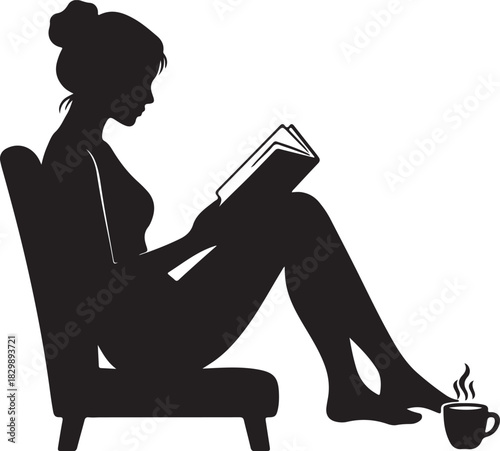 Woman reading book silhouette vector