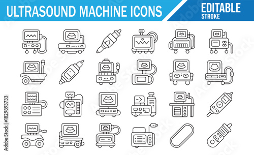 Digital medical ultrasound and radiology outline icon pack