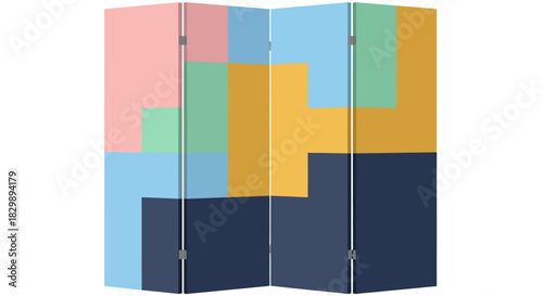 Abstract Colorful Geometric Pattern on a Folded Screen.