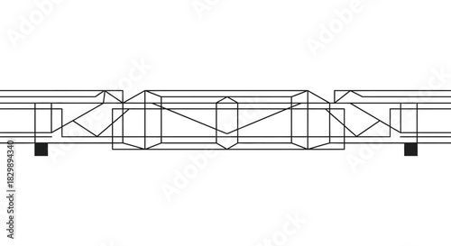 Minimalist black and white technical drawing of a geometric truss structure.