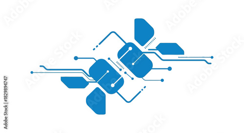 Stylized satellite logo with electronic circuit pathways.