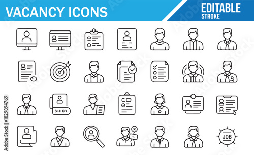 Corporate job vacancy and HR workflow outline icon pack