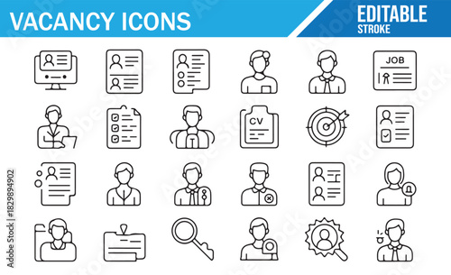 Employment, hiring and resume outline icon collection for business