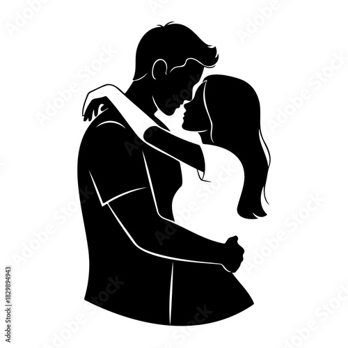 Silhouette illustration of a couple embracing in a loving moment depicted