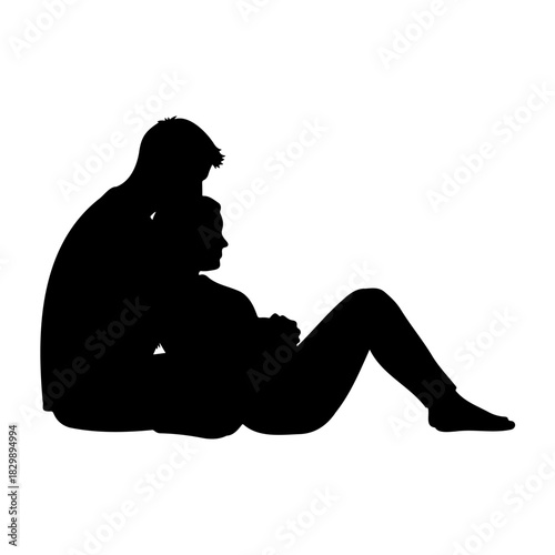 Silhouette of a couple sitting together with the man behind the woman