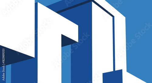 Abstract geometric shapes in blue and white creating a modern and dynamic composition.