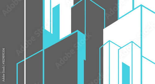 Abstract geometric city skyline with modern architectural lines and shapes.