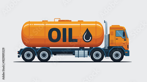 A clean flat-style illustration of a large red and blue cargo truck with multiple axles, designed for heavy goods transportation, representing logistics, shipping, freight delivery, and commercial ro