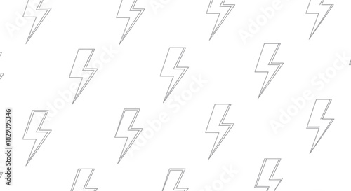 Seamless Pattern of Lightning Bolts with Thin Outline on Light Background