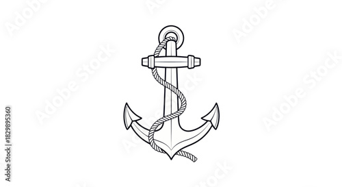 Minimalist Line Art of Nautical Anchor with Rope Tangling Design Representation