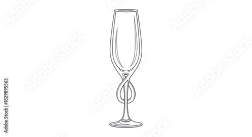 Elegant minimalist line drawing of a champagne flute with a swirling stem design for sophisticated