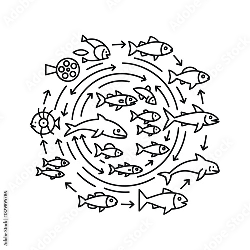 Ocean Food Web Cycle Illustration