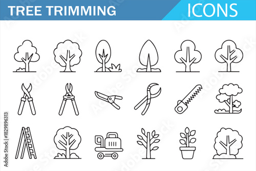 Garden landscaping and tree trimming line icon pack