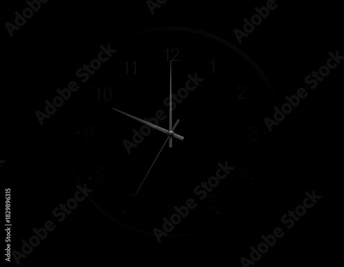 A vintage analog clock face illuminated against a dark background, showing the time just past ten