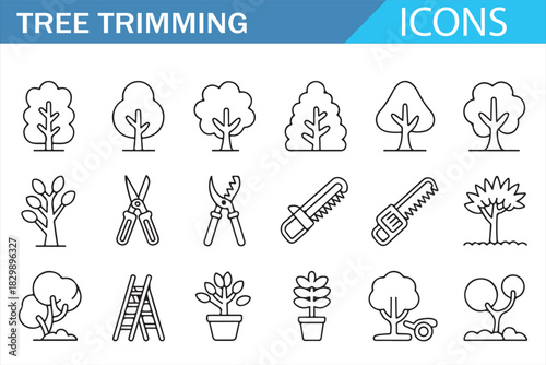 Pruning tools and plant care linear icon collection for garden services