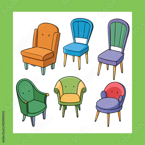 
Chair cute furniture armchair with seat pouf for design interior vector illustration car