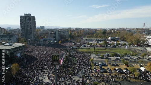 Aerial view of protestants in Serbia