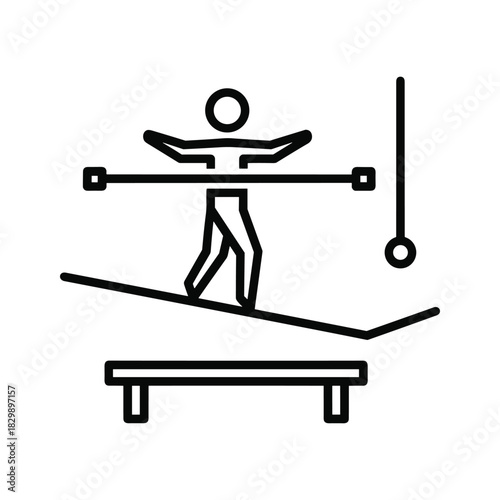 Tightrope Walker Balancing with Pole Outline Icon