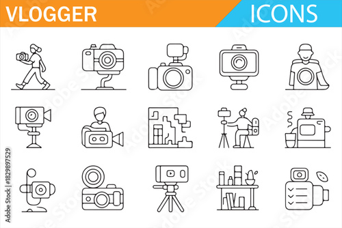 Multimedia blogging and recording studio outline symbol set