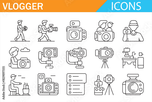 Online video producer and influencer outline symbol set