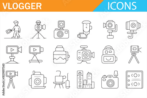 Digital content creation and video blogging linear icon pack