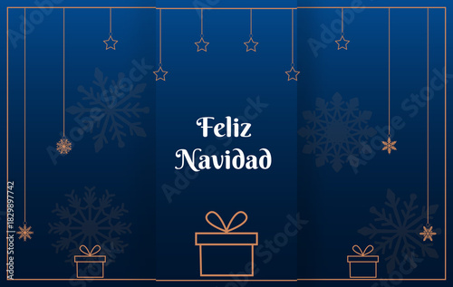 Feliz Navidad azul dorado regalo estrella nieve apaisado
