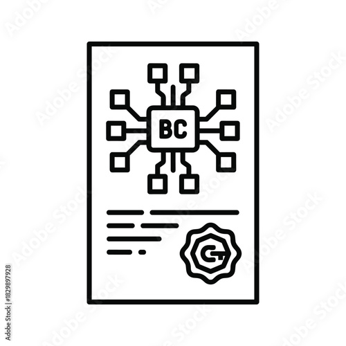 Blockchain Certificate Icon representing Decentralized Ledger Technology and Smart Contracts