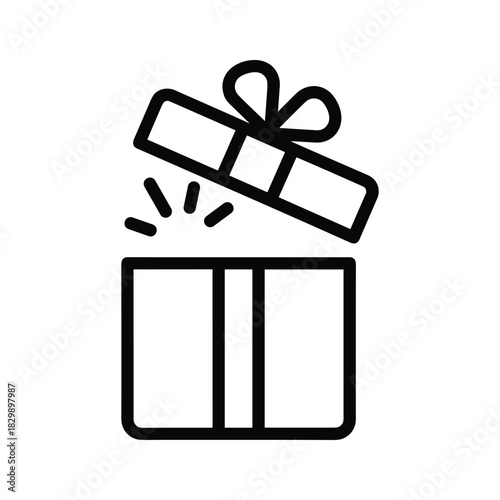 Open Gift Box with Sparkles Line Icon