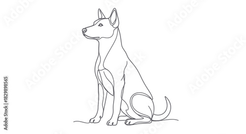 Minimalist Line Drawing of a Sitting Siberian Husky Dog with a Calm Expression