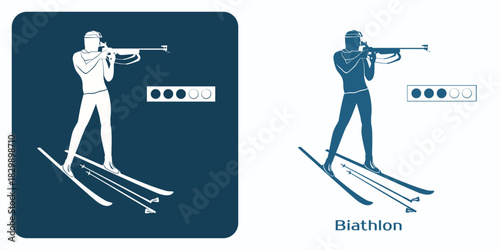 Winter sport Biathlon Emblem. Biathlete shooting in the standing position.