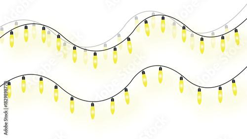 Decorative glowing string lights in multiple colors, isolated on transparent background, ideal for Christmas, New Year, wedding, birthday, party banners, event posters, seasonal invitations, and festi