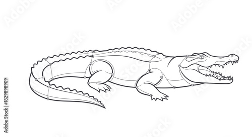 Intricate Line Art Illustration of a Crocodile Combining Artistic Detailing with Minimalist Design