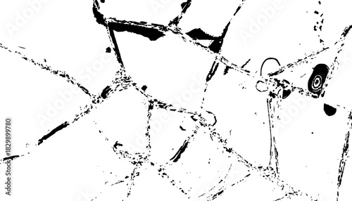 Glass with sharp, jagged cracks against a bright white background. Shattered glass breaks on white background. Glass cracks, isolated on a white background.
