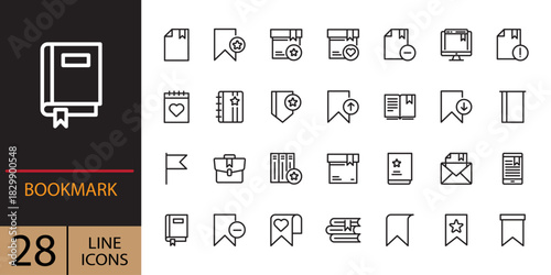 Book, Bookmark, Diary Line Icon Collection. Outline Signs for Graphic and Web Design, Apps, Adverts, Various Cards. Outline icons set for Bookmark. Access digital to star slot tab bookmark icons next.