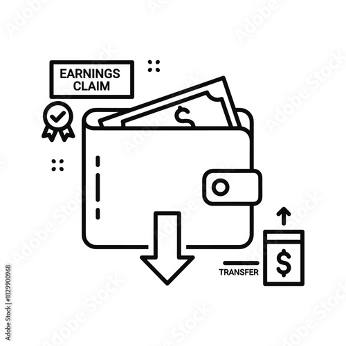 Earnings Claim, Wallet, and Money Transfer Outline Icon