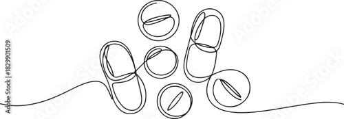 Pills medicine one continuous line drawing. Vector illustration isolated. Minimalist design handdrawn. one line Icon drawing
