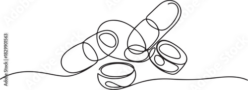 Pills medicine one continuous line drawing. Vector illustration isolated. Minimalist design handdrawn. one line Icon drawing