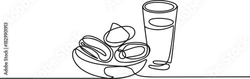 fast breaking dish for iftar in one single continuous line drawing style isolated. one line Icon drawing