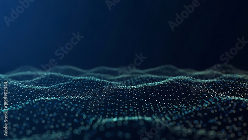 Fototapeta Naklejka Na Ścianę i Meble -  Abstract digital wave pattern of glowing blue particles on a dark background