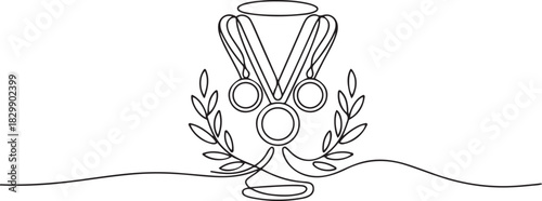 Single continuous one line drawing of medals, awards, olympics Vector illustration isolated. one line Icon drawing